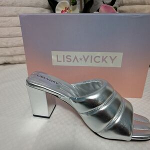 Lisa Vicky Silver Block Heel Mules